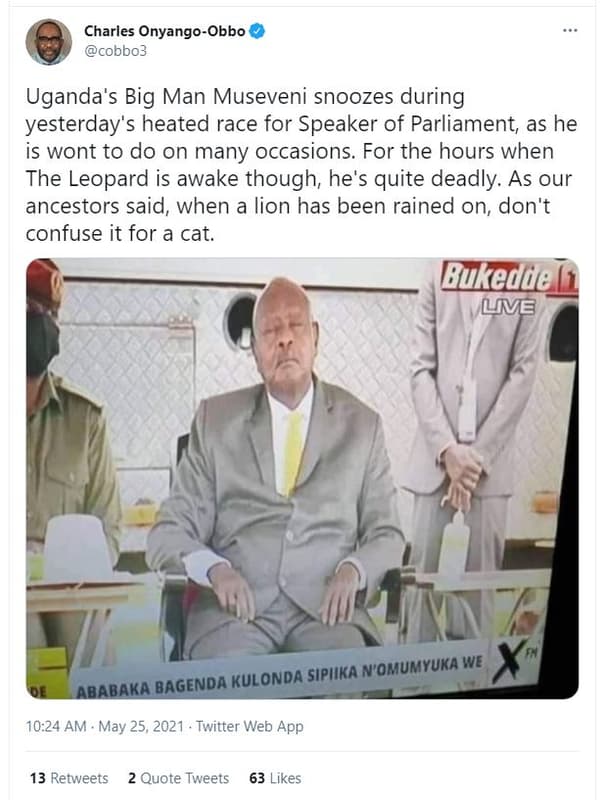 Charles onyangoobbo cobbo3 uganda's big man museveni snoozes during yesterday's