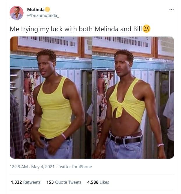 Mutinda brianmutinda_ me trying my iuck with both melinda and bill 12.28 am . ma