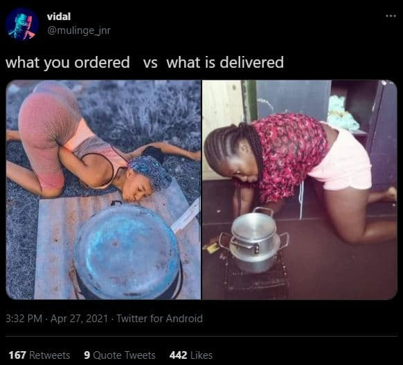 Vidal mulinge_jnr what you ordered vs what is delivered 3.32 pm apr 27, twitter
