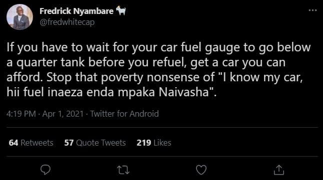 Fredrick nyambare 7 fredwhitecap if you have to wait for your car fuel gauge to
