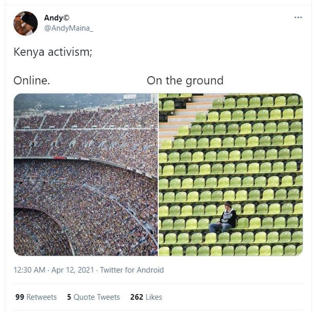 Andy andymaina kenya activism online. on the ground 1230 am . apr 12, twitter fo