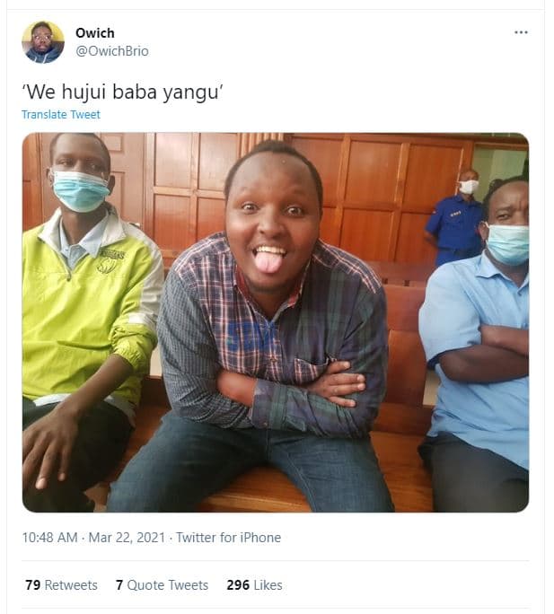 Owich owichbrio 'we hujui baba yangu' translate tweet 10.48 am mar 22, twitter f