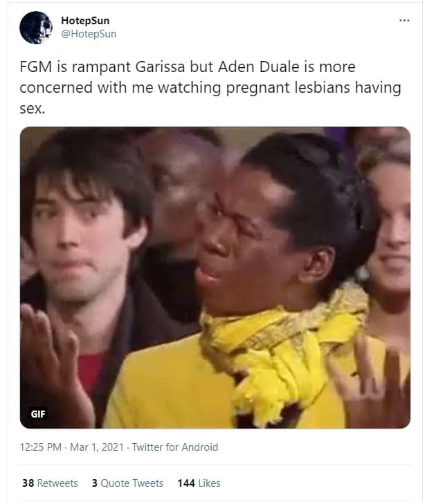 Hotepsun hotepsun fgm is rampant garissa but aden duale is more concerned with m