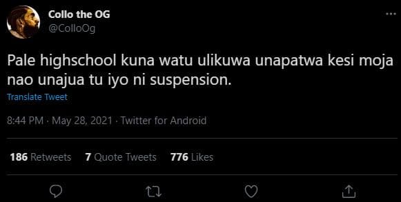 Collo the og colloog pale highschool kuna watu ulikuwa unapatwa kesi moja nao un