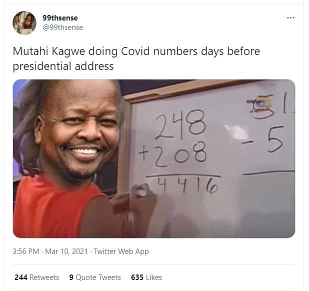99thsense 99thsense mutahi kagwe doing covid numbers days before presidential ad
