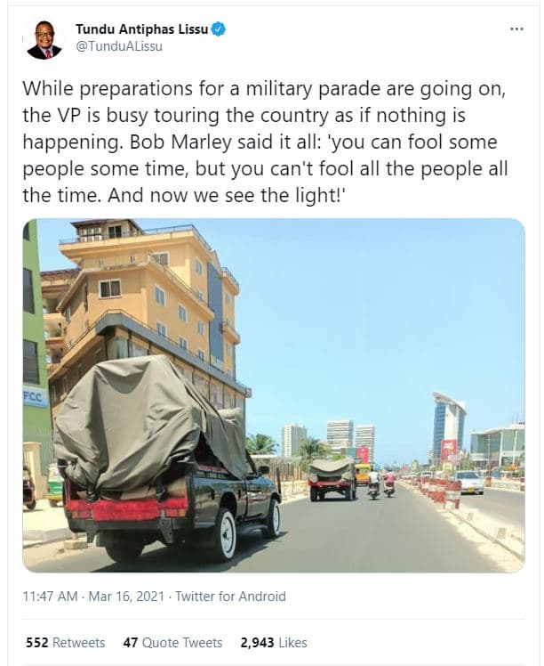 Tundu antiphas lissu tundualissu while preparations for a military parade are go