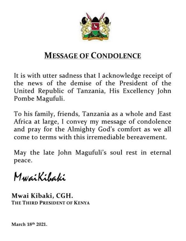 Message of condolence it is with utter sadness that acknowledge receipt of the n