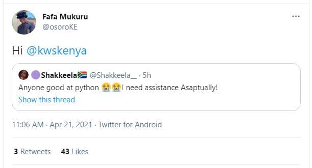 Fafa mukuru osoroke hi kwskenya shakkeela shakkeela anyone good at python need a