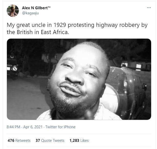 Alex n gilbert kagaaju my great uncle in protesting highway robbery by the briti