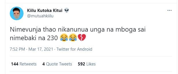Kiilu kutoka kitui mutuahkiilu nimevunja thao nikanunua unga na mboga sai nimeba