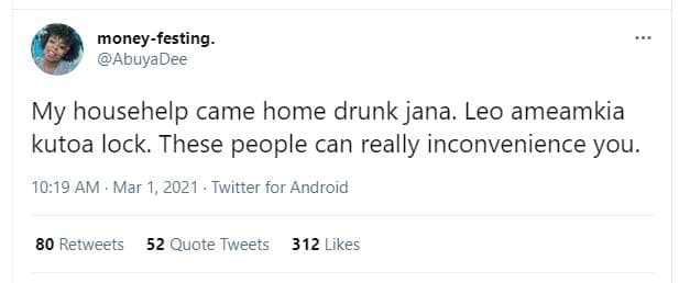 Moneyfesting. abuyadee my househelp came home drunk jana. leo ameamkia kutoa loc