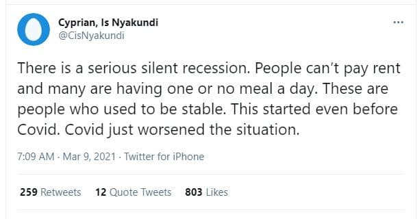 Cyprian, is nyakundi cisnyakundi there is a serious silent recession. people can