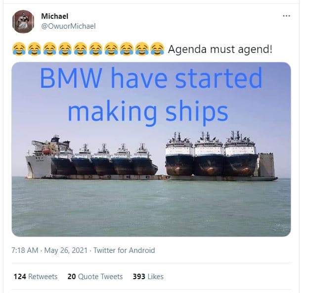 Michael owuormichael agenda must agend! bmw have started making ships 7,18 am ma