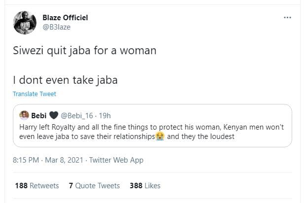 Blaze officiel b3laze siwezi quit jaba for a woman dont even take jaba translate