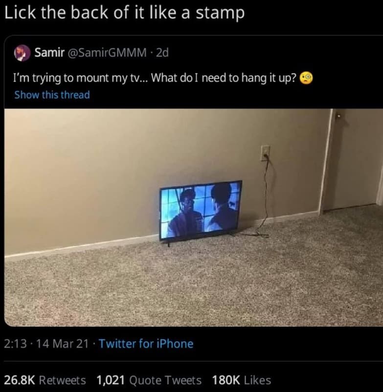 Lick the back of it like a stamp samir samirgmmm 2d i'm trying to mount my tv_ w