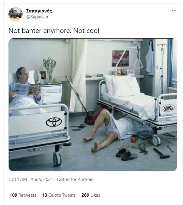 Zanayıavóç sapayian not banter anymore. not cool 10.14 am apr 5, twitter for and