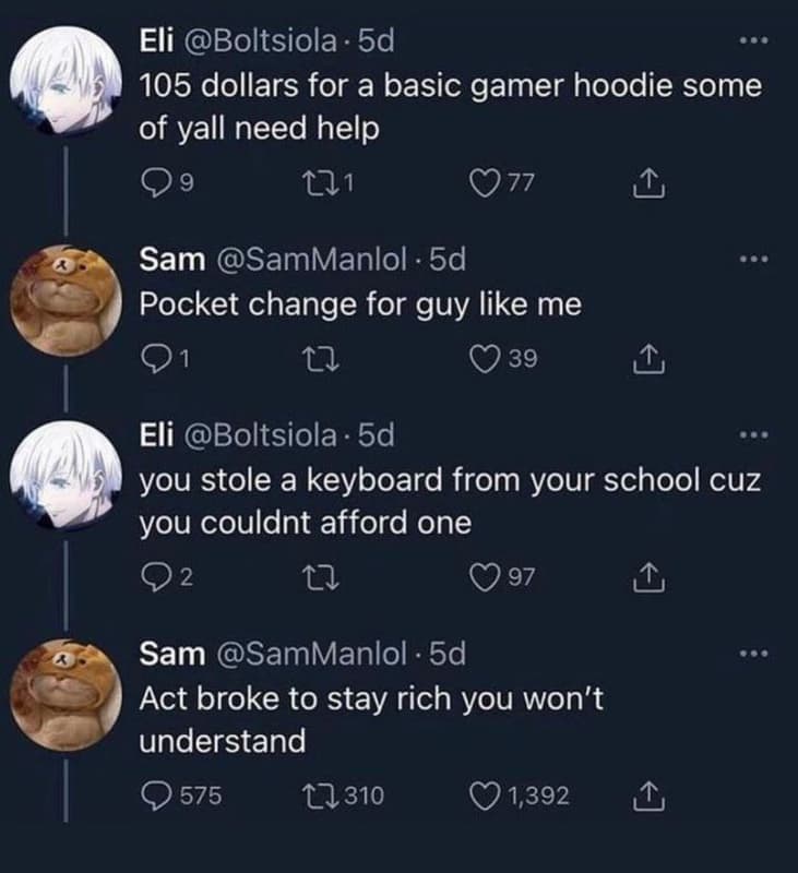 Eli boltsiola 5d 105 dollars for a basic gamer hoodie some of yall need help 121