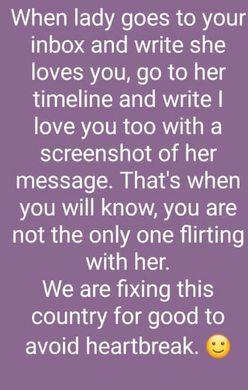 When lady goes to your inbox and write she loves you go to her timeline and writ
