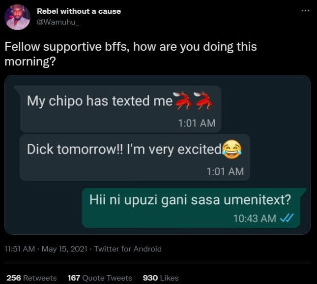 Rebel without a cause wamuhu fellow supportive bffs, how are you doing this morn