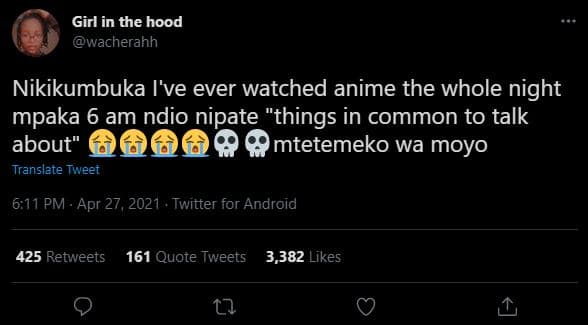 Girl in the hood wacherahh nikikumbuka i've ever watched anime the whole night m