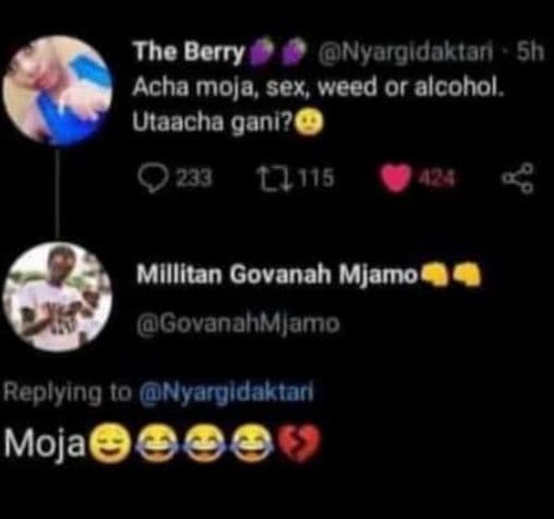 The berry nyargidaktan sh acha mola sex weed or alcohol utaacha gani? lj15 milli