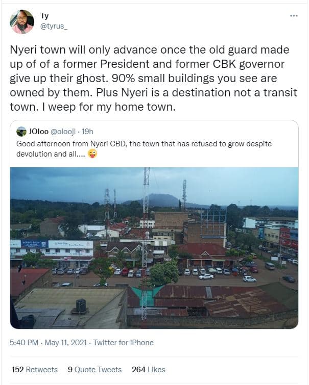 Tyrus nyeri town will only advance once the old guard made up of of a former pre