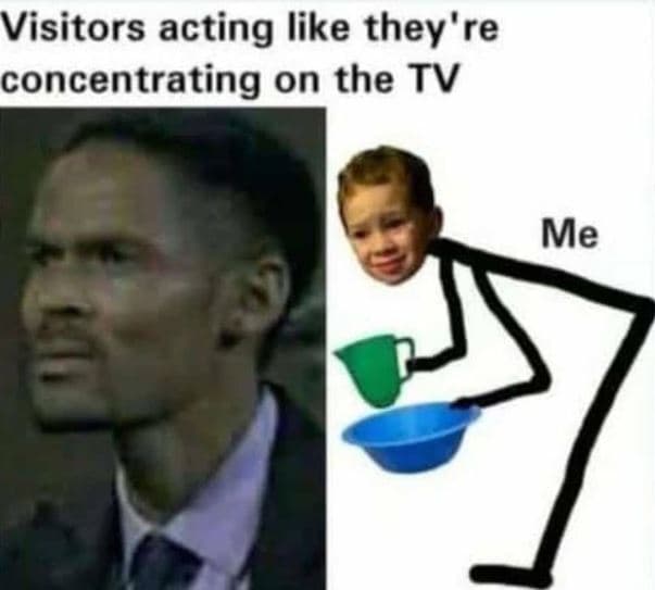 Visitors acting like they re concentrating on the tv me