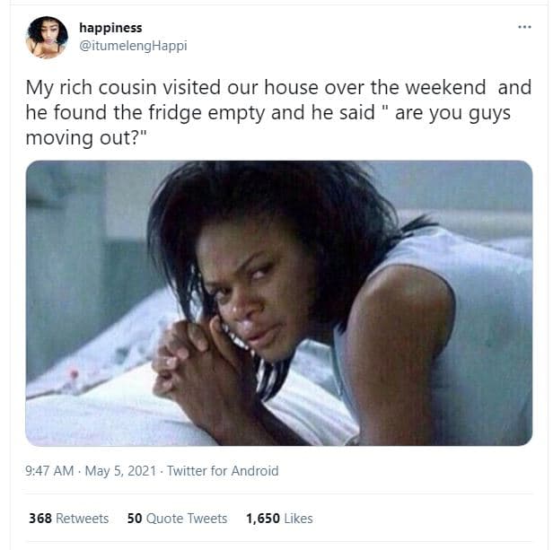 Happiness itumelenghappi my rich cousin visited our house over the weekend and h