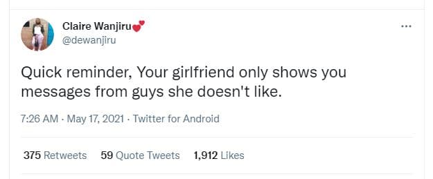 Claire wanjiru dewanjiru quick reminder your girlfriend only shows you messages