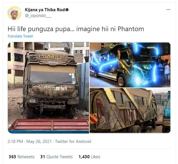 Kijana ya thika rode opondo_ hii life punguza pupa.. imagine hii ni phantom tran