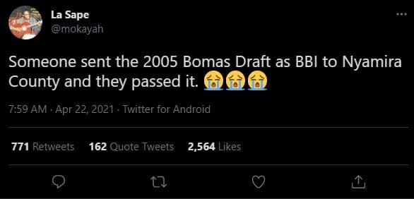 La sape mokayah someone sent the bomas draft as bbi to nyamira county and they p