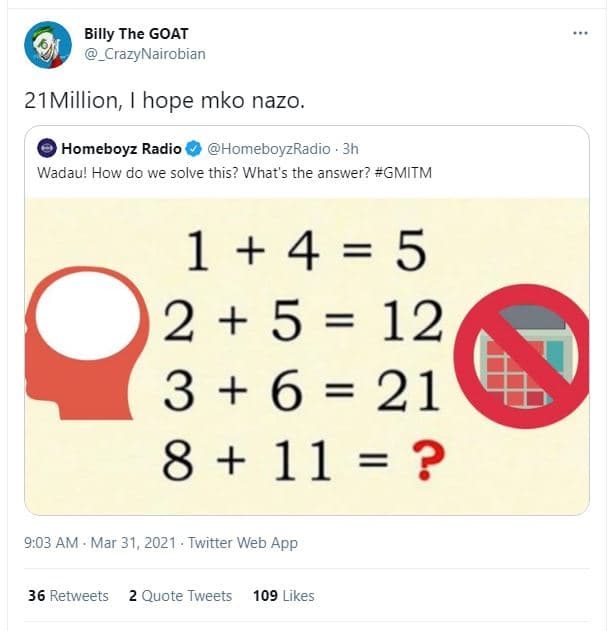 Billy the goat _crazynairobian 21million, hope mko nazo. homeboyz radio homeboyz