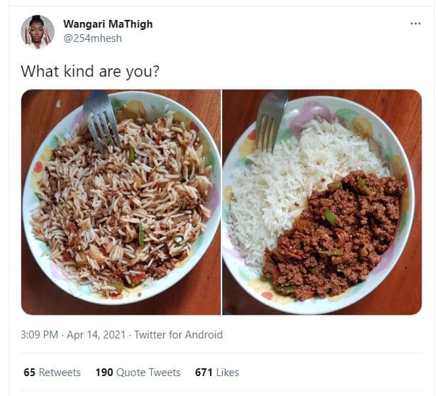 Wangari mathigh 254mhesh what kind are you? 3.09 pm . apr 14, twitter for androi