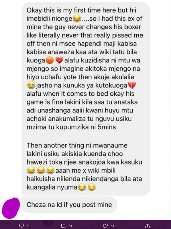 Okay this is my first time here but hii imebidii nionge so had this ex of mine t