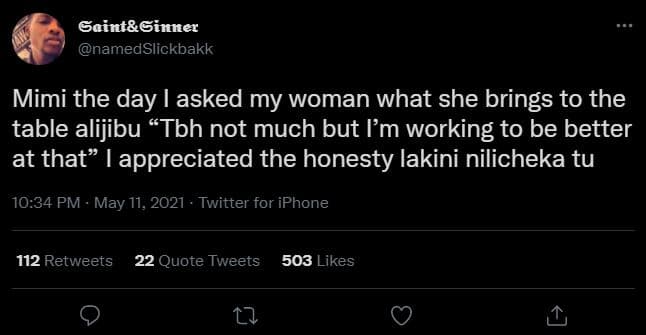 Gaintginer namedslickbakk mimi the day asked my woman what she brings to the tab