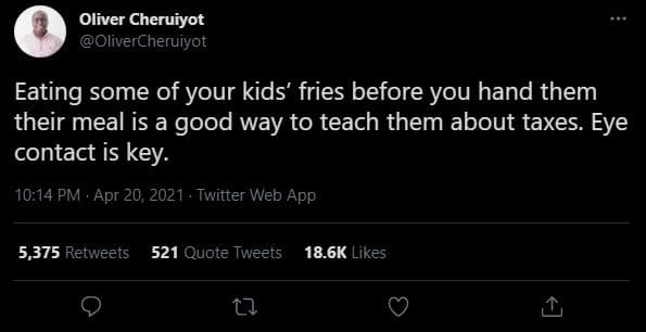 Oliver cheruiyot olivercheruiyot eating some of your kids' fries before you hand