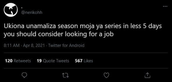 Nerikohh ukiona unamaliza season moja ya series in less 5 days you should consid