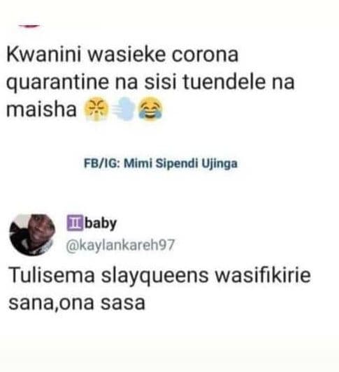 Kwanini wasieke corona quarantine na sisi tuendele na maisha fbig mimi sipendi u