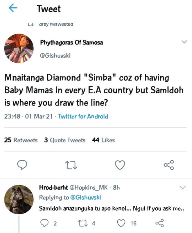 Tweet arey kerweerea phythagoras of samosa gishuvski mnaitanga diamond simba coz