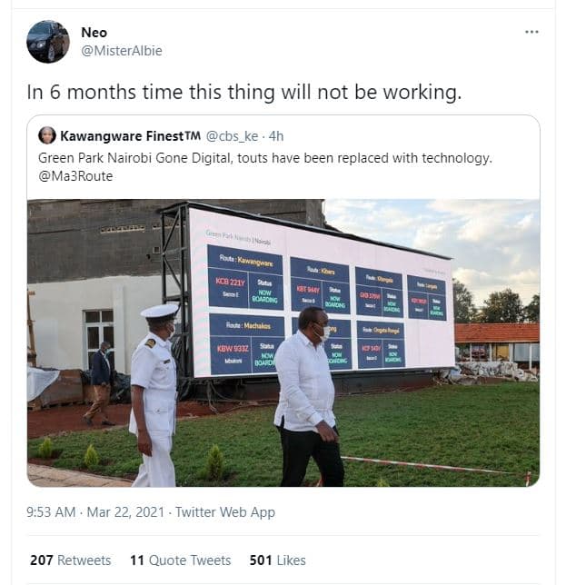 Neo misteralbie in 6 months time this thing will not be working kawangware fines