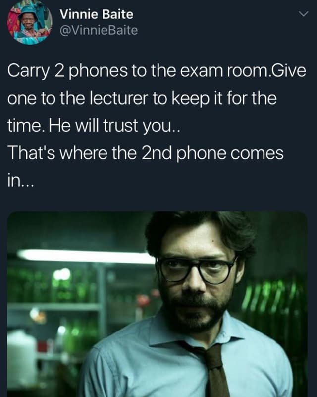 Vinnie baite vinniebaite carry 2 phones to the exam room give one to the lecture