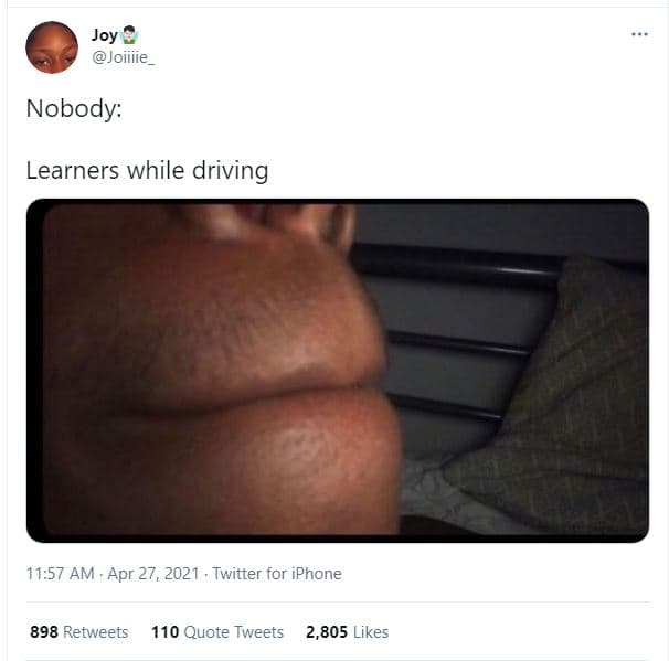 Joy joiiiie nobody learners while driving 11.57 am . apr 27, twitter for iphone