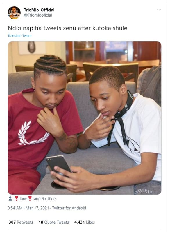 Triomio_official triomiooficia ndio napitia tweets zenu after kutoka shule trans