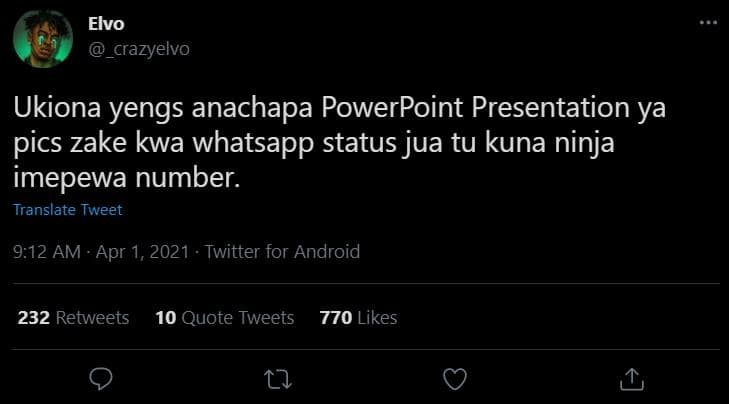 Elvo _crazyelvo ukiona yengs anachapa powerpoint presentation ya pics zake kwa w