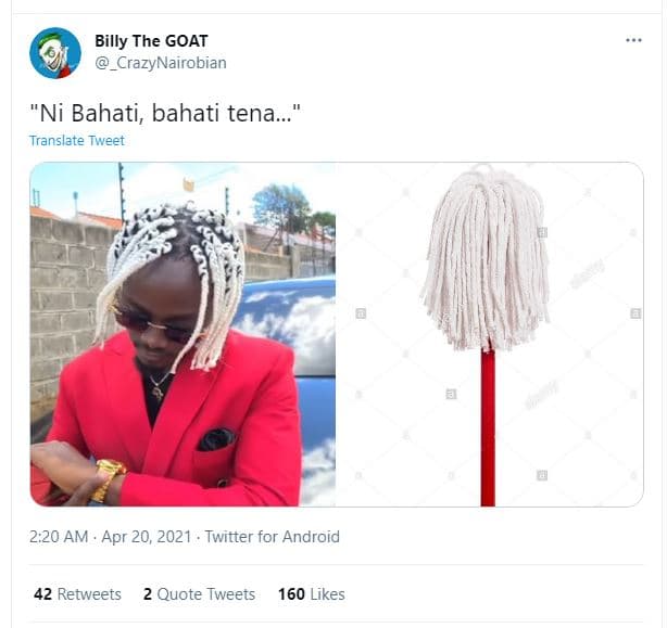 Billy the goat crazynairobian ni bahati, bahati tena translate tweet 2.20 am . a