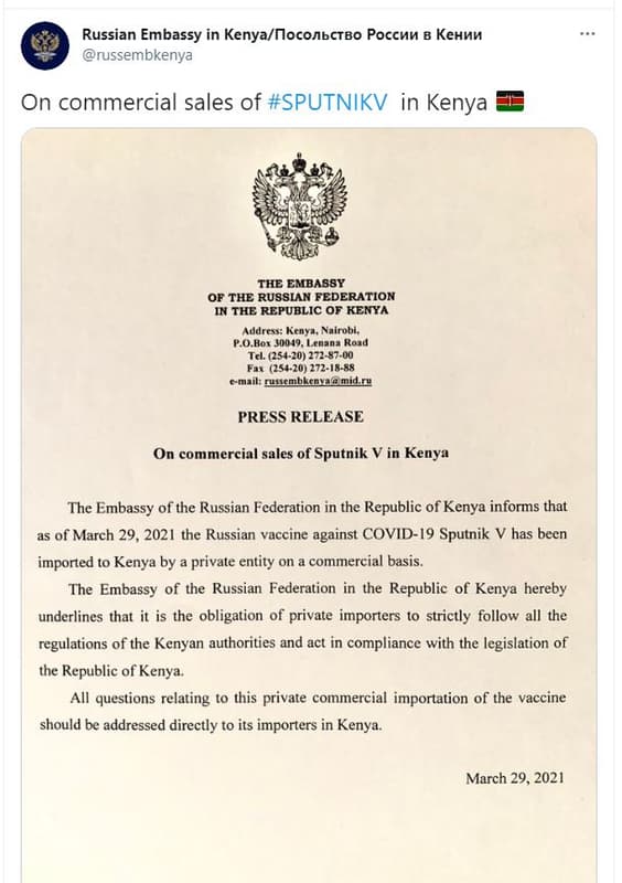 Russian embassy in kenyaloconbctbo poccmu kehuu russembkenya on commercial sales