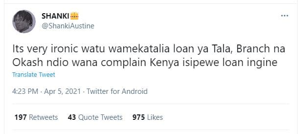 Shanki shankiaustine its very ironic watu wamekatalia loan ya tala, branch na ok
