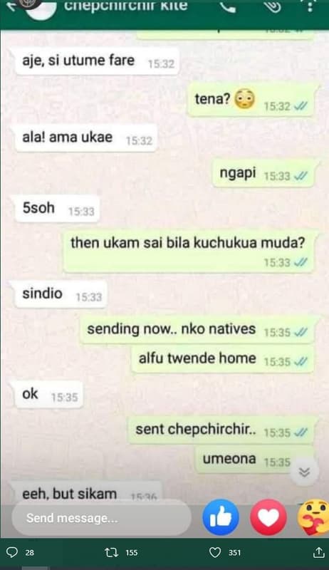 Cnepciitcwit kile aje, si utume fare 15,32 tena? 15,32 ala! ama ukae 15.32 ngapi