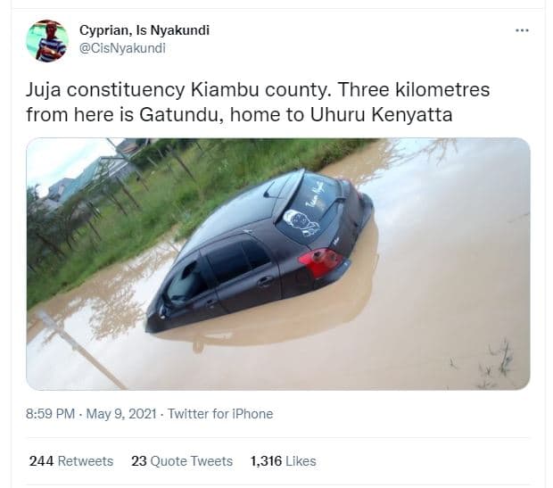 Cyprian is nyakundi cisnyakundi juja constituency kiambu county three kilometres