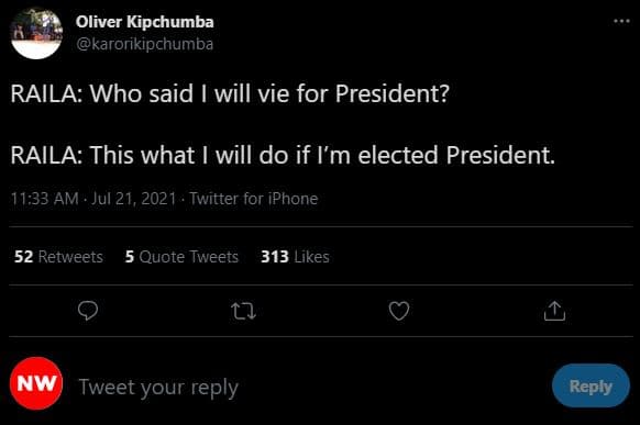 Oliver kipchumba karorikipchumba raila who said will vie for president? raila th